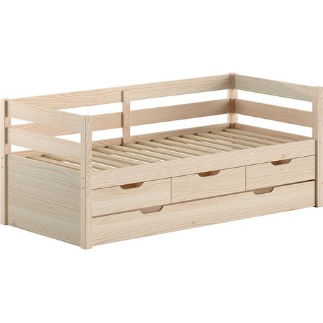 Pack - Lit Capitaine & 4 Tiroirs "Margrit" 90x200cm Naturel