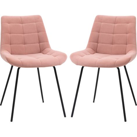 Silla De Comedor Juego De 2 Sillas De Cocina Con Respaldo, Funda De Terciopelo En Rosa, Diseño Retro, Patas De Acero, Para Salón