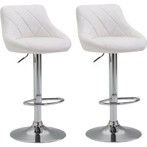 2x Taburetes de bar giratorios en material sintético blanco con reposapiés TDB10086