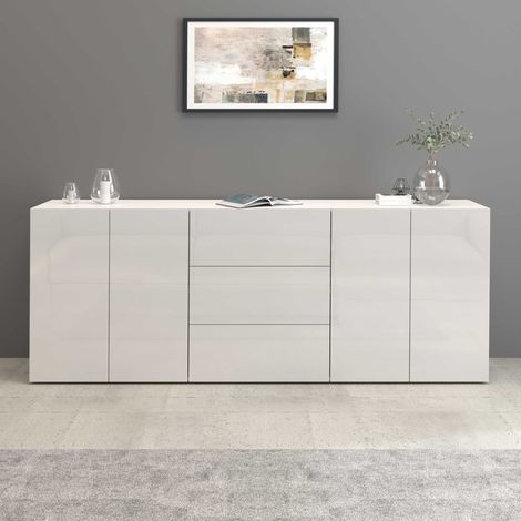 WHOUS Credenza Egypt a 4 ante e 3 cassetti bianco lucido 200x40x80 cm