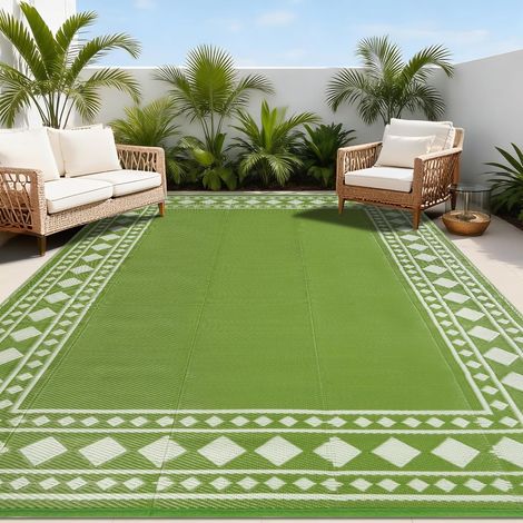 Tapis d'extérieur résistant aux intempéries, 180 x 270 cm, réversible, perméable à l'eau, tapis en plastique pour camping, terrasse, jardin, tente, pique-nique, vert (1/5)