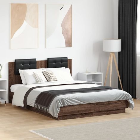 Bed Frame with LED without Mattress Brown Oak 120x190 cm Small Double vidaXL (1/5)