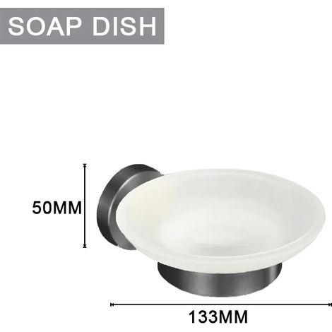 Ensemble d'accessoires de salle de bain gris : porte-serviettes mural en acier inoxydable, porte-papier toilette, barre porte-serviettes, porte-gobelet, brosse de toilette. (1/5)