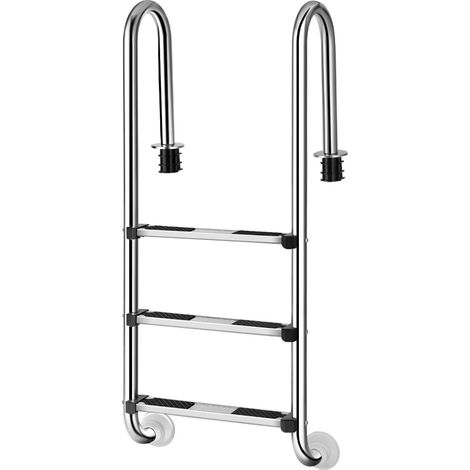 GOPLUS Echelle à 3 Marches de Piscine en Acier Inoxydable 132x50x26,5CM avec Pédales Antidérapantes,Base de Support Plastique
