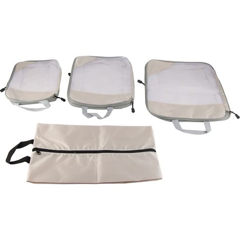 Borse portaoggetti comprimibili, impermeabili e portatili per vestiti, biancheria intima e scarpe (set da 4), beige (1/5)