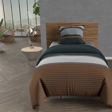 Parure housse de couette coton 57 fils 140x200 cm THALES brique, par Soleil d'ocre