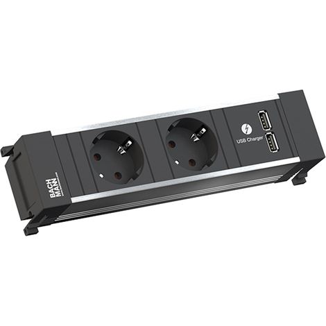 BACHMANN Presa Schuko in alluminio a 2 prese con caricatore USB a 2 prese