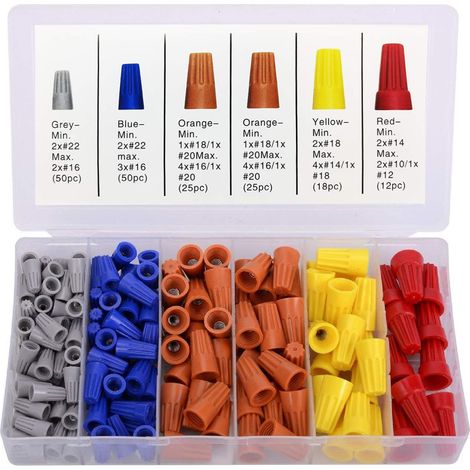 Lot de 180 connecteurs de fils électriques à ressort avec insert isolant et vissage, capuchons de connexion portables et colorés pour un raccordement rapide. (1/5)