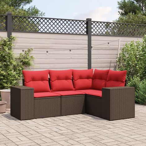 4-teiliges Gartensofa-Set mit Kissen, braun, Polyrattan (1/5)