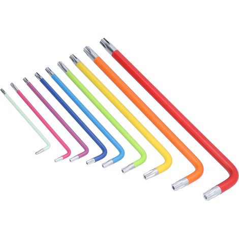 Jeu de Clés Allen Longues en Acier Chrome Vanadium, Taille T10 à T50, Outils de Précision Multicolores (1/5)