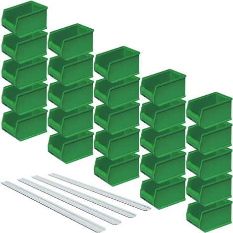 BRB LB4 Lot de 25 boîtes de rangement avec 4 rails muraux Vert 2,9 l 235 x 145 x 125 mm (1/2)