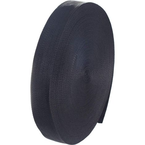 50 m x 38mm Sangle en Polypropylène - épaisseur 1,4 mm - Sangle en Toile, Ruban Ceinture en polypropylène, pour Sacs, Sacs à Dos, Élingues, Harnais, Bagages, DIY etc. Noir TKD5071 Black (1/5)