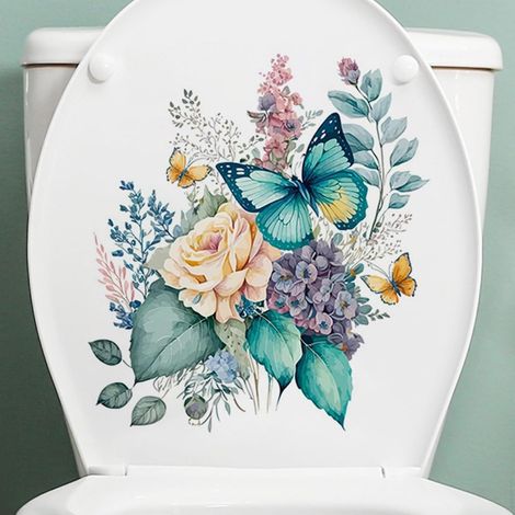 Autocollants de toilettes, papillons pivoines, autocollants muraux imperméables pour décoration de salle de bain, couvre-réservoirs (1/5)