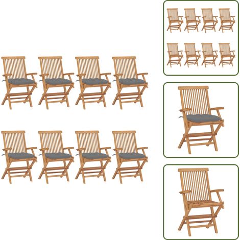 Muebles de jardín - vidaXL Sillas de jardín 8 uds madera maciza de teca con cojines grises - Sillas plegables