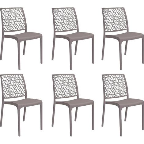 Gloupie Set 6 Sedie Ninfa in Polipropilene Taupe,Impinabili, 46x54x80 cm, peso 3,3 kg,Schienale a Forma di Ninfee,Made in italy (1/5)