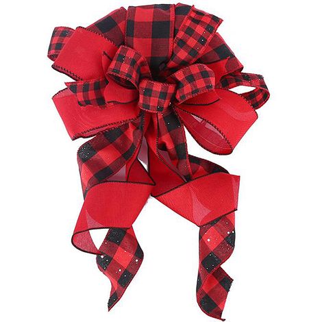 Décoration de sommet d'arbre avec nœud en tissu à carreaux rouge et noir, cravate supérieure pour couronne de noël à faire soi-même (1/5)