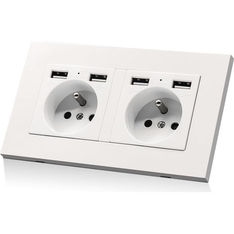 Prise Murale, Double USB Standard Français Encastrée, Secteur Multiprise (max2.1A), 16A 110-250V, Encastrable, pour Bureau à Domicile (1/5)