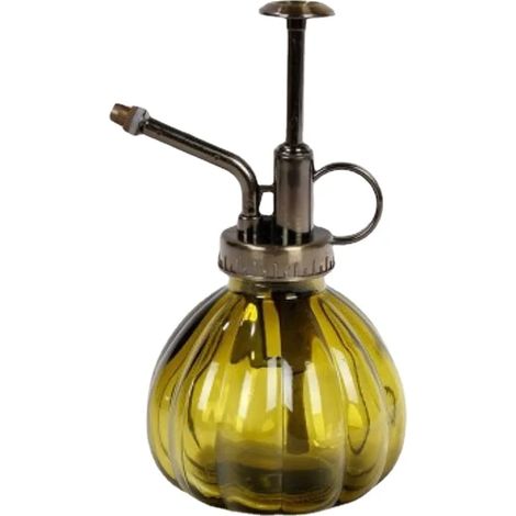 (CD)1 Arrosoir en verre vintage pour plantes, vaporisateur à pression, flacon pulvérisateur rétro en forme de citrouille, imitation bronze. (1/5)