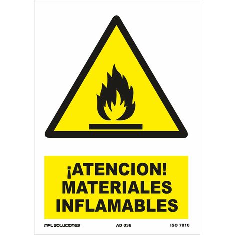 CARTEL VINILO ADHESIVO 21 30 ANTENCION MATERIAL INFLAMABLE