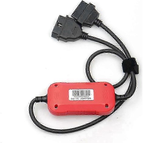 Câble adaptateur robuste pour camions, permettant de convertir du 24V en 12V, compatible avec divers appareils de diagnostic et connecteurs haute définition.