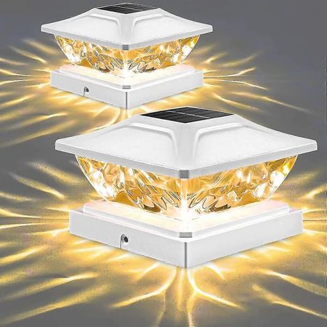 Lot de 8 lampes solaires LED pour poteaux extérieurs : puissantes, 2 modes d'éclairage, pour clôtures et terrasses, compatibles avec poteaux en bois de 3,5 x 3,5, 4 x 4, 4,5 x 4,5 et 5 x 5 pouces (lot (1/4)