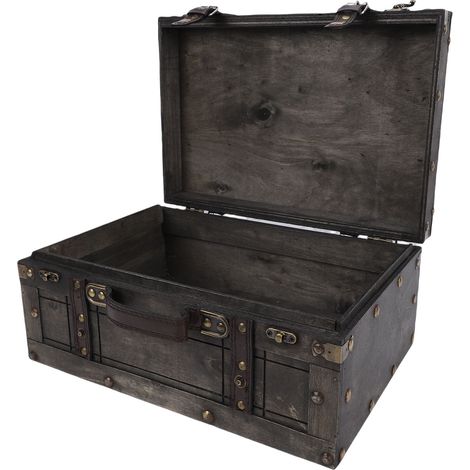 Malle Rangement Vintage Poignée PU Cuir Valise Bois – Décor Maison Collection Bijoux Accessoires Photo Rétro, Gris Large (1/5)