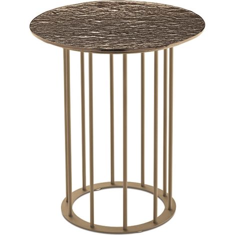 Tavolino tondo D45 cm con base in metallo Beige e piano in vetro martellato Bronzo MUTE (1/2)