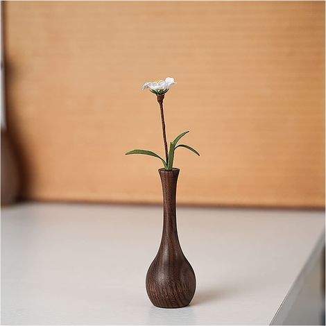 Mini vase 3 pièces - vase en bois massif de noix avec diffuseur - Ancienne disposition de fleurs séchées pour la table à manger - (1/5)