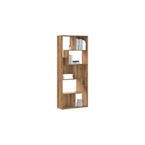 Bibliothèque chêne artisanal 67x24x161 bois d'ingénierie (1/5)