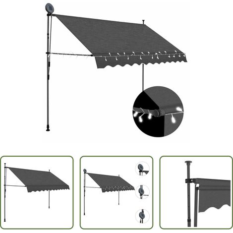 Handbetriebene Markise - Einziehbare Markise Handbetrieben mit LED 250 cm Anthrazit (1/5)