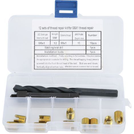 Kit de réparation de filetage M6x1, outil d'installation de foret hélicoïdal à insertion autotaraudeuse 12 pièces (1/5)