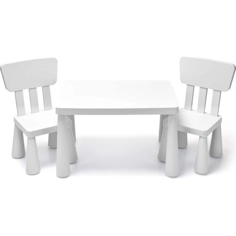 Ensemble table et chaises enfant 3 pièces blanc en PP avec bords arrondis et dossier ergonomique pour chambre (1/5)