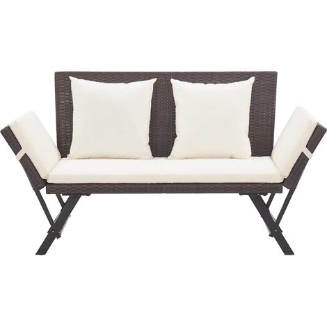 Banc de jardin convertible lit de jour en résine tressée avec coussins marron 130-176 cm (1/5)