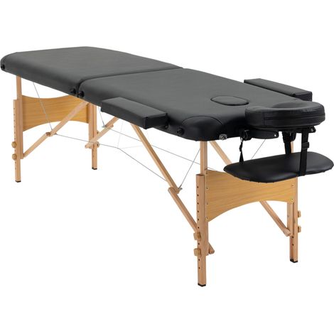 Table de massage pliante en bois et simili cuir, hauteur réglable 61-87 cm, noire, portable avec appui-tête (1/5)