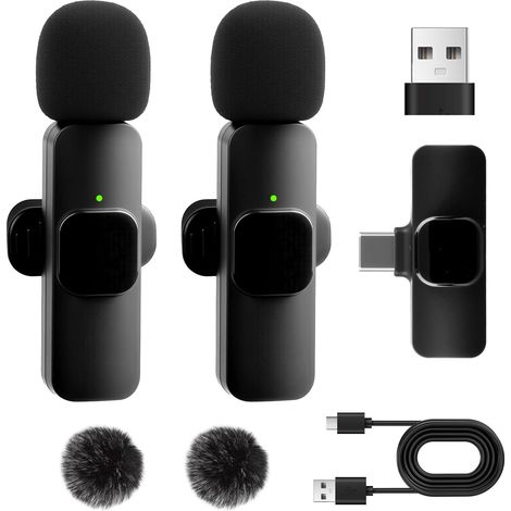 Micrófono de solapa inalámbrico para iPhone 17, 16, 15, Android y ordenador mini micrófono para smartphone con reducción de ruido micrófono de solapa Bluetooth con clip para grabación de vídeo en dire (1/5)