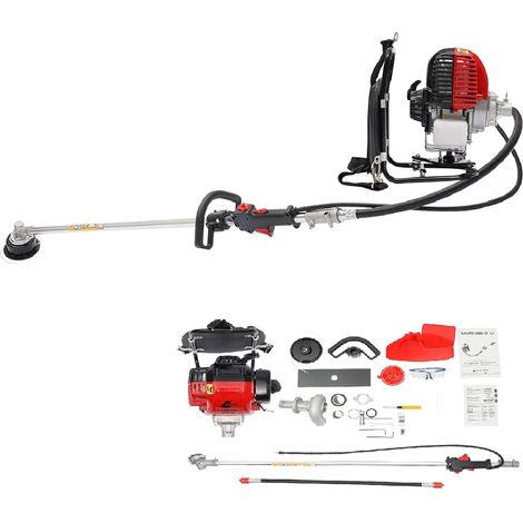 Débroussailleuse à essence 2 en 1 sac à dos 4 temps 31CC 750W sans fil refroidissement par air monocylindre alimenté à l'essence motoculteur taille-haie tondeuse à gazon, 8500 tr/min (1/5)