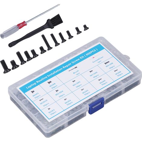 Kit 600 vis PC tête fraisée en acier carbone M2 M2.5 M3 avec tournevis brosse, lot d'outils de visserie (1/5)
