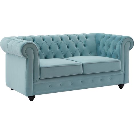 Divano 2 posti in Velluto Azzurro pastello - CHESTERFIELD