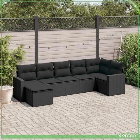 Salon de jardin 7 pcs - Modulaire résine tressée - Coussins déhoussables - Rangement sous assise (1/3)