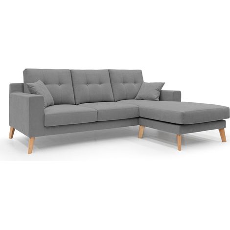 Danish Ecksofa mit verstellbarer Halbinsel aus weichem, wasserfestem Stoff T02 237 cm grau (1/5)
