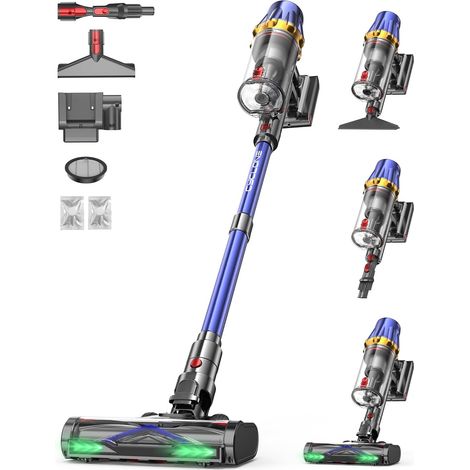 aonus Aspirateur Balai sans Fil, Pa/W Aspirateur sans Fil Puissant  Autonomie Min, Aspirateur Autoportant Anti-Emmêlement pour Sols Durs, Tapis, Poils d'Animaux, Bleu (1/5)