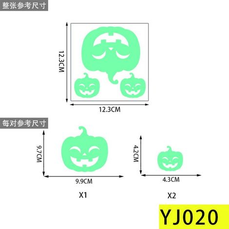 Autocollants d'Halloween, autocollants phosphorescents en forme de tête de citrouille fantôme chauve-souris, décorations de f(L182) (1/5)