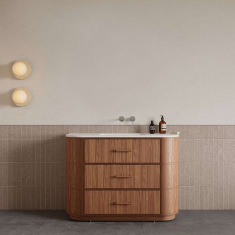 Mobile Bagno 120 cm A Terra Rovere Medio Senza Specchio - Naru