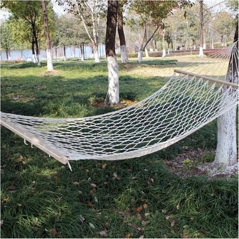 Rope Hammock, Portable Outdoor Garden Hammocks Woven Cotton Rope Hammocks with Wooden Spreader Bar Hanging Swing Decoration for Travel, (1/5)