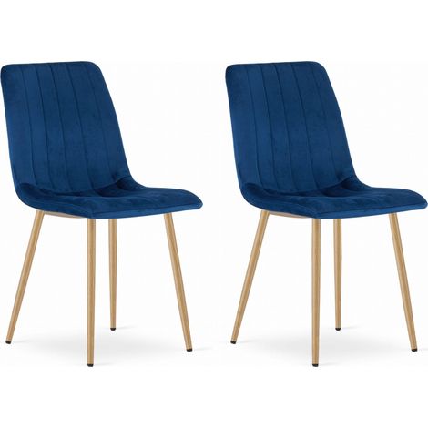 Chaise ORSARA velours bleu marine 2 pièces, tapissé, pieds en métal, pour salon, cuisine, chambre à coucher, charge jusqu'à 110 kg, dimensions 43x90x51 cm (1/5)