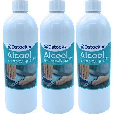 DSTOCK60 – 3 Bouteilles de 1 litre d’Alcool Isopropylique 99,9% extra pur - Fabriqué en France - Isopropanol liquide IPA parfait comme solvant, nettoyant et dégraissant.