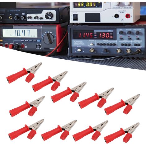 J.60045 Pince crocodile ouverte tout cuivre de 5 mm pour les tests de puissance, vendue par paquets de 10 (rouge). (1/5)