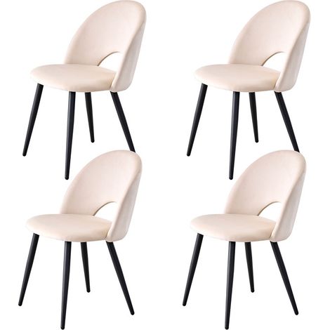 Wokaka Lot de 4 chaises de salle à manger - Chaises contemporaine - Design creux(Velours beige) (1/5)