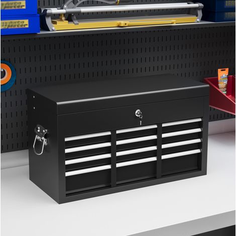 Caja de herramientas con 6 cajones, cierre y asa, acero negro 60 x 26 x 34 cm HAVRYA (1/5)