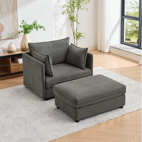Fauteuil avec pouf de rangement en velours gris – OKWISH (1/5)